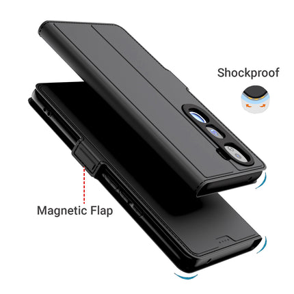 Kapa Noble Slim Magnetic Leather Flip Case Cover for Vivo Y400 Pro 5G | Card Holder Stand Flip Wallet Case (Black) - Mobizang