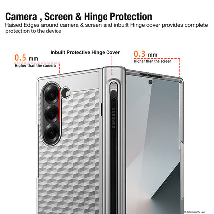 Kapa Geometric S Pen Holder Hinge Protection Back Cover for Samsung Galaxy Z Fold6 / Fold 6 | Slim Shock proof Case with Inbuilt Glass & S Pen Slot (Silver)