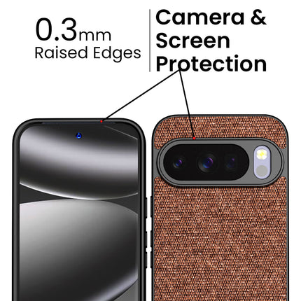 Kapa Soft Fabric & Leather Hybrid Protective Back Cover for Google Pixel 10 Pro | Shockproof Slim Hard Anti Slip Back Case (Brown)