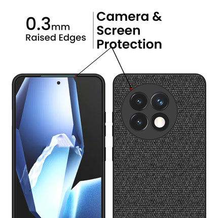 Kapa Soft Fabric & Leather Hybrid Protective Back Cover for OnePlus 13R | Shockproof Slim Hard Anti Slip Back Case (Black,Brown)