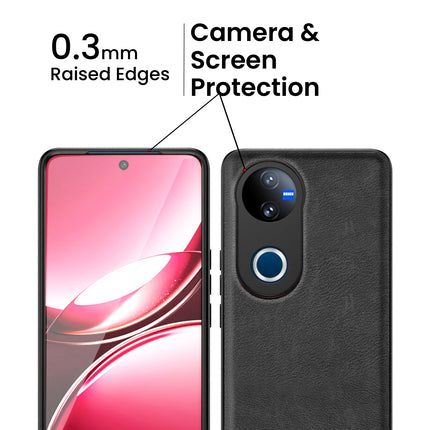 Kapa Tux Leather Back Cover for Vivo V50 5G | Slim Shockproof Camera Protection Bumper Case (Black)