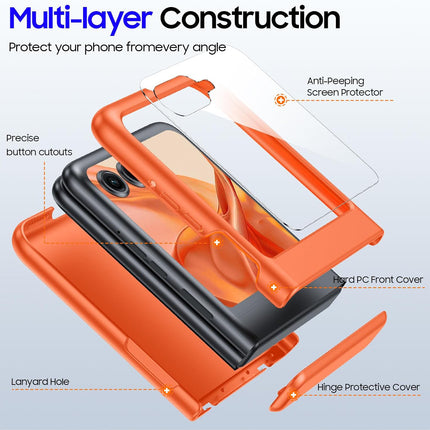 Kapa Textured Grip Hinge Protection Back Cover for Moto Razr 50 Ultra| with [Inbuilt Glass] Full Body Shockproof Hard Back Case (Orange) - Mobizang