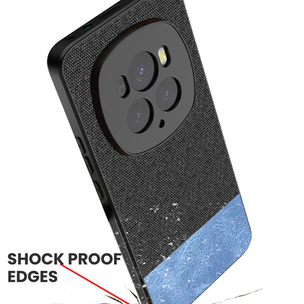 Kapa Soft Fabric & Leather Hybrid Protective Back Cover for Honor Magic 6 PRO | Shockproof Slim Hard Anti Slip Back Case (Black,Blue) - Mobizang