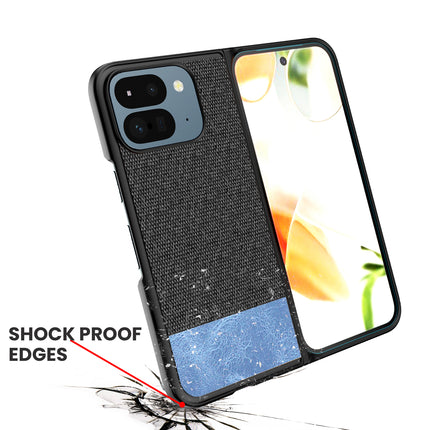 Kapa Soft Fabric & Leather Hybrid Protective Back Cover for Google Pixel 9 Pro Fold | Shockproof Slim Hard Anti Slip Back Case (Black,Blue) - Mobizang