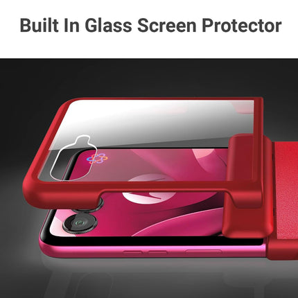 Kapa Leather Hinge Protection Back Cover for Moto Razr 60 Ultra| with [Inbuilt Glass] Full Body Shockproof Hard Back Case (Red)