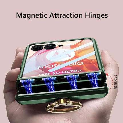 Kapa Magnetic Hinge and Ring Back Cover for Motorola Razr 60 Ultra | Ultra Thin Shockproof Slim Hard Protective Case (Green)