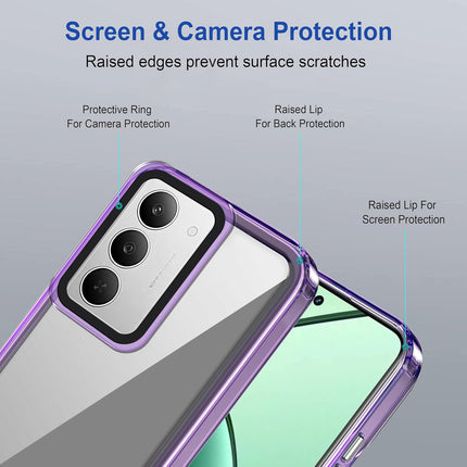 Kapa Warrior Acrylic Clear Back Cover For Realme 14X | Slim Shockproof [Military Grade Protection] Hybrid Bumper Case (Purple Sides)