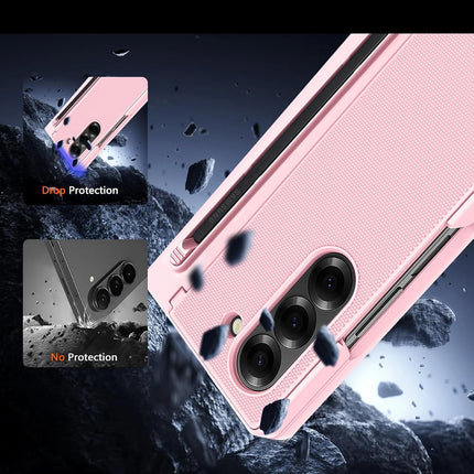 Kapa Textured Grip S Pen Holder Hinge Protection Back Cover for Samsung Galaxy Z Fold6 / Fold 6 | with Inbuilt Glass , Kickstand & S Pen Slot Case (Pink)