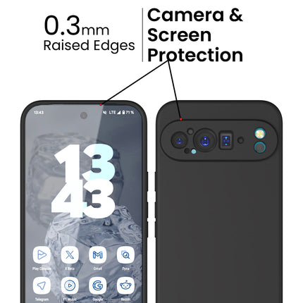 Kapa Matte Protective Lens Flexible Back Cover for Google Pixel 9 / 9 PRO | Slim Silicone with Soft Lining Shockproof Full Body Bumper Case (Black)