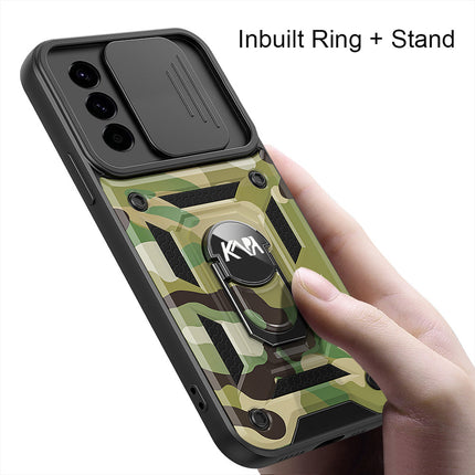 Kapa Tank Back Cover for Samsung Galaxy A36 | Inbuilt Ring + Slider Shockproof Lens Protection Bumper Back Case (Green)