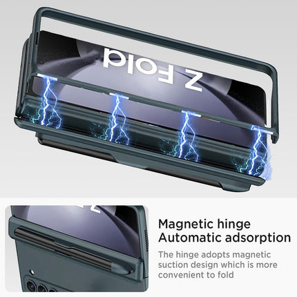 Kapa Magnetic Hinge Case for Samsung Galaxy Z Fold 6 | Inbuilt S-Pen Holder Stand Hybrid Back Cover (Greygreen) - Mobizang