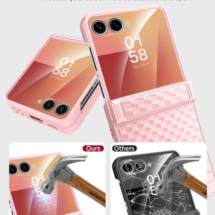 Kapa Geometric Hinge Protection Back Cover for Samsung Galaxy Z Flip7 / Flip 7 | with [Inbuilt Glass] Full Body Shockproof Hard Back Case (Pink)