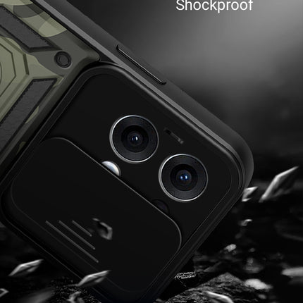 Kapa Tank Back Cover for Oppo Reno 13 Pro 5G | Inbuilt Ring + Slider Shockproof Lens Protection Bumper Back Case (Black) - Mobizang