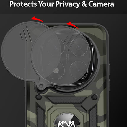 Kapa Tank Back Cover for Redmi Note 14 Pro Plus | Inbuilt Ring + Slider Shockproof Lens Protection Bumper Back Case (Black)
