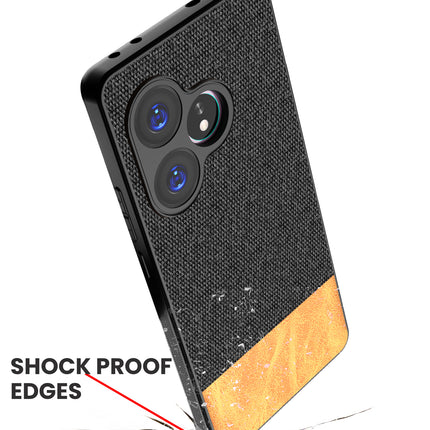Kapa Soft Fabric & Leather Hybrid Protective Back Cover for Realme GT 6 / GT 6T | Shockproof Slim Hard Anti Slip Back Case (Black,Brown)
