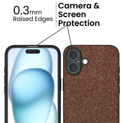 Kapa Soft Fabric & Leather Hybrid Protective Back Cover for Apple iPhone 16 | Shockproof Slim Hard Anti Slip Back Case (Brown)