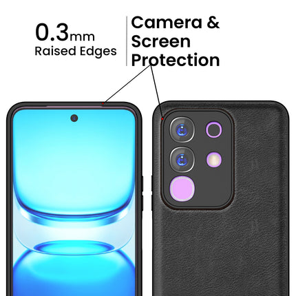 Kapa Tux Leather Back Cover for Iqoo Z10x 5G / Vivo T4x 5G | Slim Shockproof Camera Protection Bumper Case (Black)
