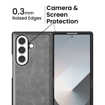 Kapa Tux Leather Back Cover for Samsung Galaxy Z Fold 7 | Slim Shockproof Camera Protection Bumper Case (Grey) - Mobizang