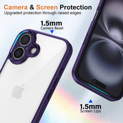Kapa Hawkeye Clear Back Cover for Apple iPhone 16 | Camera Lens Protector Shockproof Slim Clear Case Cover (Purple Sides)