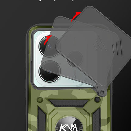 Kapa Tank Back Cover for Redmi Note 14 (5G) | Inbuilt Ring + Slider Shockproof Lens Protection Bumper Back Case (Green) - Mobizang
