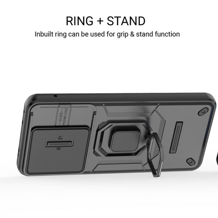 Kapa Armor Slider Back Cover for Oppo K13 Turbo / K13 Turbo Pro | Inbuilt Ring + Camera Slider Shockproof Lens Protection Bumper Back Case (Black)