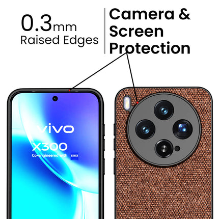 Kapa Soft Fabric & Leather Hybrid Protective Back Cover for Vivo X300 5G | Shockproof Slim Hard Anti Slip Back Case (Brown)