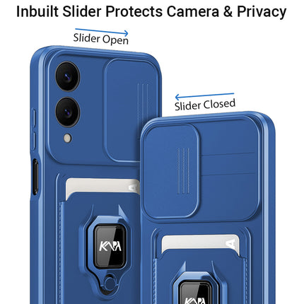 Kapa Bisen Back Cover for Samsung Galaxy S25 Edge | Inbuilt Camera Slider Ring Stand and Card Pocket Shockproof Slim Bumper Back Case (Blue)