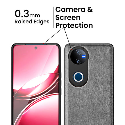Kapa Tux Leather Back Cover for Vivo V50 5G | Slim Shockproof Camera Protection Bumper Case (Grey)