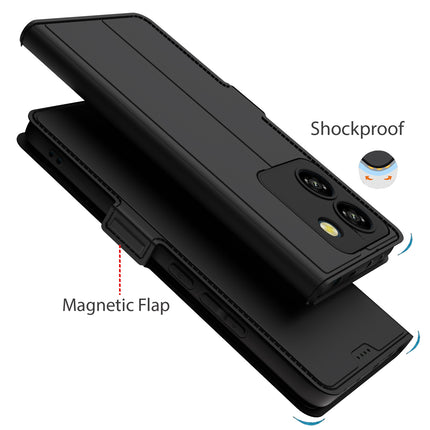 Kapa Noble Slim Magnetic Leather Flip Case Cover for Poco M7 Pro | Card Holder Stand Flip Wallet Case (Black) - Mobizang