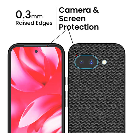 Kapa Soft Fabric & Leather Hybrid Protective Back Cover for Google Pixel 9A | Shockproof Slim Hard Anti Slip Back Case (Black,Blue)