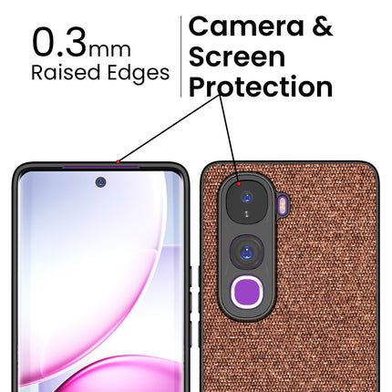 Kapa Soft Fabric & Leather Hybrid Protective Back Cover for Vivo Y400 Pro 5G | Shockproof Slim Hard Anti Slip Back Case (Brown) - Mobizang