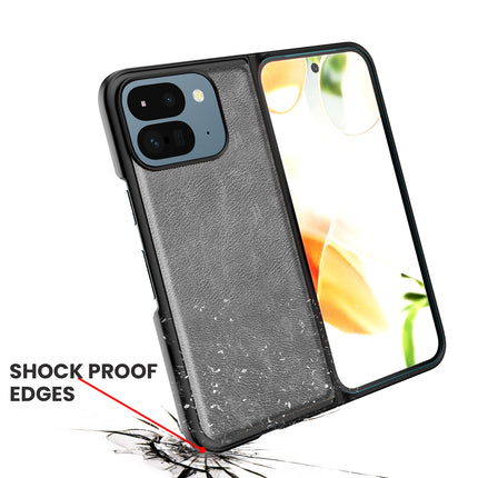 Kapa Tux Leather Back Cover for Google Pixel 9 Pro Fold | Slim Shockproof Camera Protection Bumper Case (Grey) - Mobizang