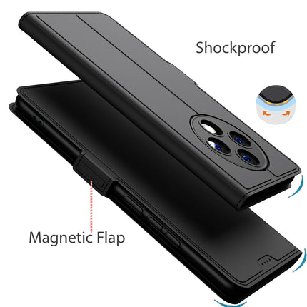 Kapa Noble Slim Magnetic Leather Flip Case Cover for Oppo F27 Pro / Oppo F27 Pro Plus | Card Holder Stand Flip Wallet Case (Black) - Mobizang
