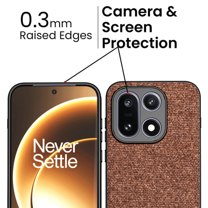 Kapa Soft Fabric & Leather Hybrid Protective Back Cover for OnePlus 15 | Shockproof Slim Hard Anti Slip Back Case (Brown)