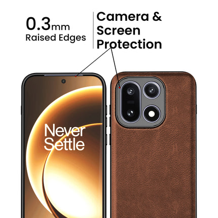 Kapa Tux Leather Back Cover for OnePlus 15 | Slim Shockproof Camera Protection Bumper Case (Brown) - Mobizang