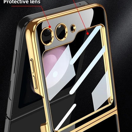 Kapa 9H Glass Back Case for Samsung Galaxy Z Flip5 / Z Flip 5,Ultra Thin Full Body Protection Folding Hard Back Cover, Black Marble
