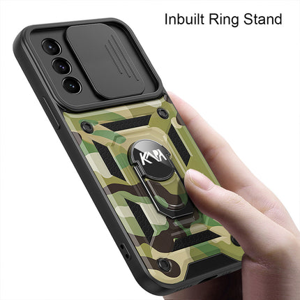 Kapa Tank Back Cover for Samsung Galaxy S24 Ultra | Inbuilt Ring + Slider Shockproof Lens Protection Bumper Back Case (Green)