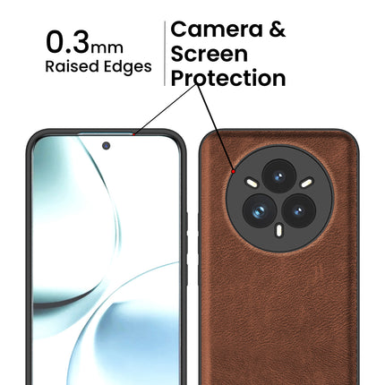 Kapa Tux Leather Back Cover for Realme 14 Pro 5G | Slim Shockproof Camera Protection Bumper Case (Brown)