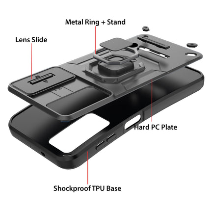 Kapa Armor Slider Back Cover for Samsung Galaxy A36 | Inbuilt Ring + Camera Slider Shockproof Lens Protection Bumper Back Case (Grey)