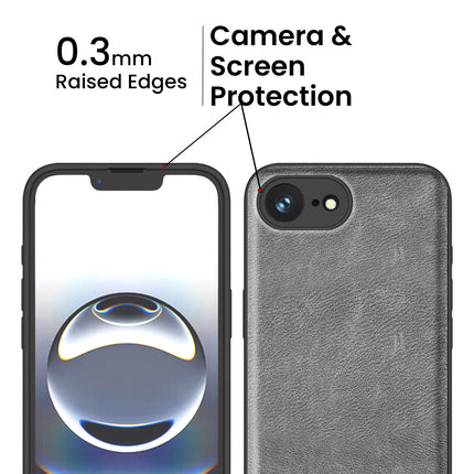 Kapa Tux Leather Back Cover for Apple iPhone 16E | Slim Shockproof Camera Protection Bumper Case (Grey) - Mobizang