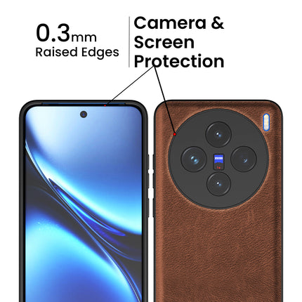 Kapa Tux Leather Back Cover for Vivo X200 (5G) | Slim Shockproof Camera Protection Bumper Case (Brown) - Mobizang
