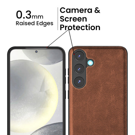 Kapa Tux Leather Back Cover for Samsung Galaxy S25 | Slim Shockproof Camera Protection Bumper Case (Brown)