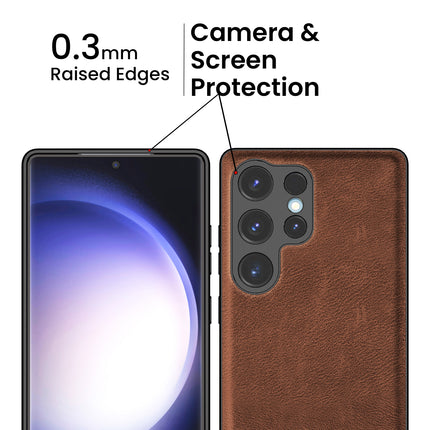 Kapa Tux Leather Back Cover for Samsung Galaxy S25 Ultra | Slim Shockproof Camera Protection Bumper Case (Brown)