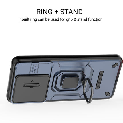 Kapa Armor Slider Back Cover for Vivo V60 / V60e / Vivo T4 Pro 5G | Inbuilt Ring + Camera Slider Shockproof Lens Protection Bumper Back Case (Blue) - Mobizang