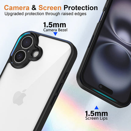 Kapa Hawkeye Clear Back Cover for Apple iPhone 16 Plus | Camera Lens Protector Shockproof Slim Clear Case Cover (Black Sides) - Mobizang