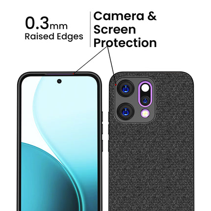 Kapa Soft Fabric & Leather Hybrid Protective Back Cover for Oppo Reno 14 5G | Shockproof Slim Hard Anti Slip Back Case (Black,Blue) - Mobizang