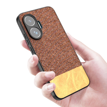Kapa Soft Fabric & Leather Hybrid Protective Back Cover for Poco F7 5G | Shockproof Slim Hard Anti Slip Back Case (Brown)
