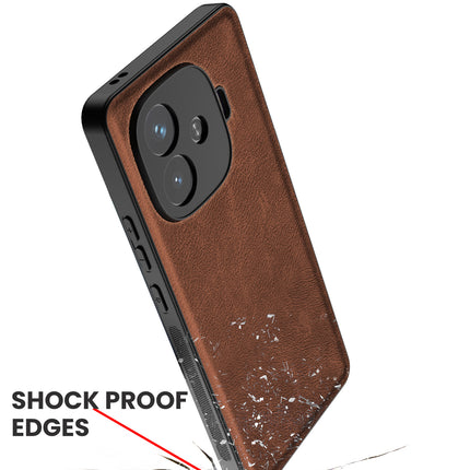 Kapa Tux Leather Back Cover for iQoo Neo 10R | Slim Shockproof Camera Protection Bumper Case (Brown) - Mobizang