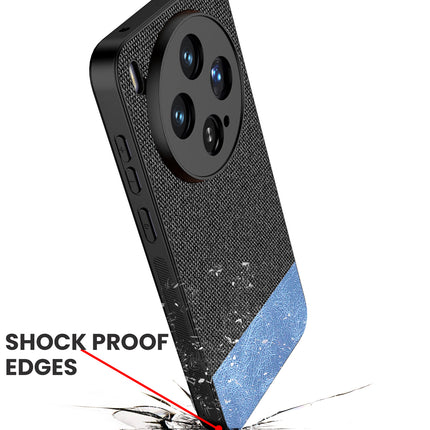 Kapa Soft Fabric & Leather Hybrid Protective Back Cover for Vivo X300 5G | Shockproof Slim Hard Anti Slip Back Case (Black,Blue)
