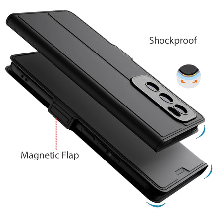 Kapa Noble Slim Magnetic Leather Flip Case Cover for Oppo Reno 12 (5G) | Card Holder Stand Flip Wallet Case (Black)